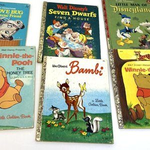 Vintage 6 Book Set Walt Disney Mickey Mouse Book Club + A Little Golden Book